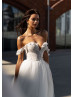Off Shoulder Beaded White Tulle Dreamy Wedding Dress